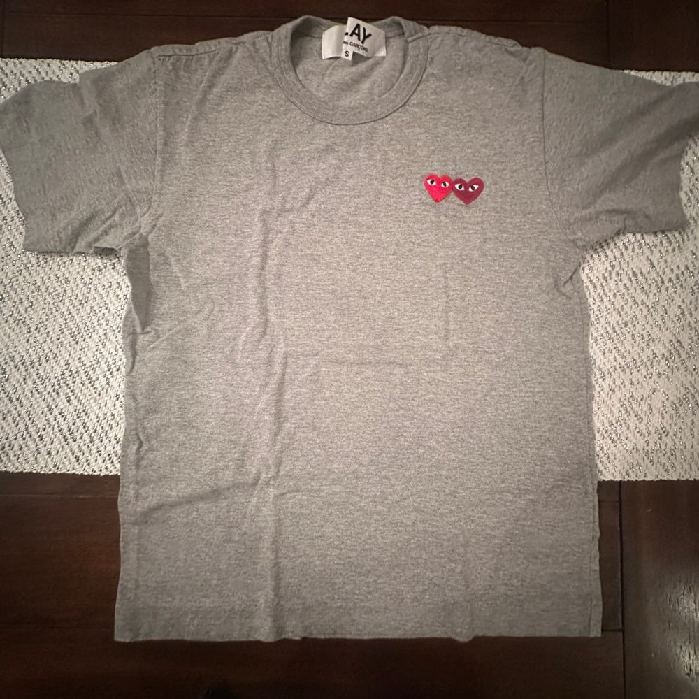 Comme des Garcons Gray Tee with Red Heart Accents